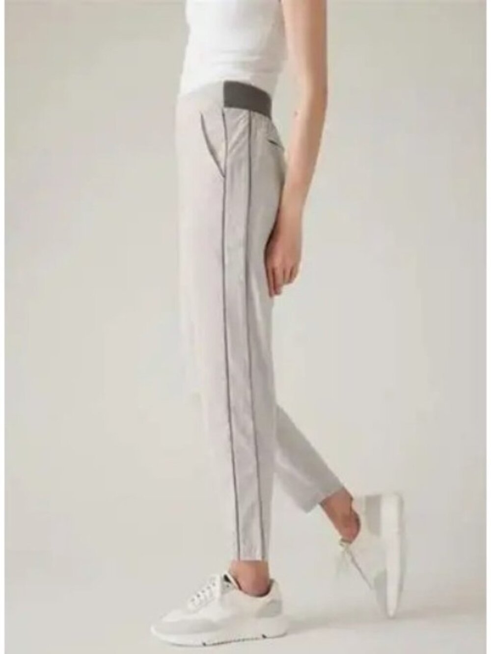 Athleta Gray White Striped Brooklyn Ankle Pants, Size 4T